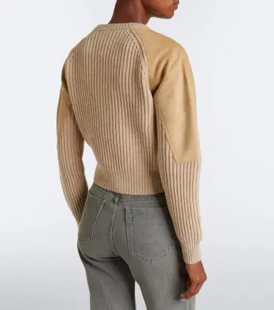 Max Mara Suede-paneled wool and cashmere sweater | Thumbnail 2