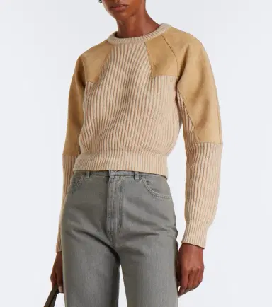 Max Mara Suede-paneled wool and cashmere sweater | Thumbnail 3