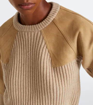 Max Mara Suede-paneled wool and cashmere sweater | Thumbnail 4