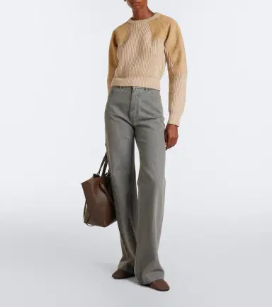 Max Mara Suede-paneled wool and cashmere sweater | Thumbnail 5