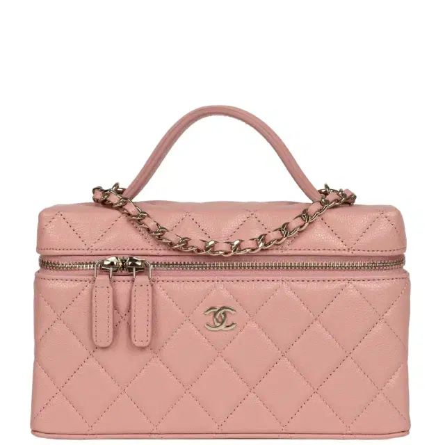 Chanel Chanel Top Handle Long Vanity Case with Chain Pink Caviar Light Gold Hardware