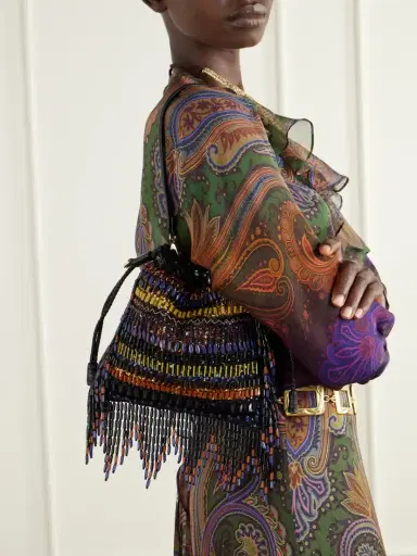 Etro Kalispera Fringed Bead-embellished Leather-trimmed Sequined Drawstring Bag | Thumbnail 2