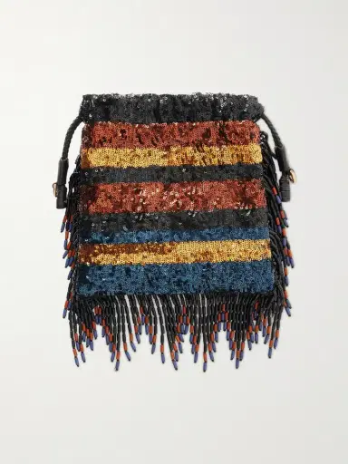 Etro Kalispera Fringed Bead-embellished Leather-trimmed Sequined Drawstring Bag | Thumbnail 4