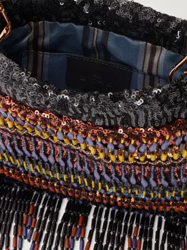 Etro Kalispera Fringed Bead-embellished Leather-trimmed Sequined Drawstring Bag | Thumbnail 6