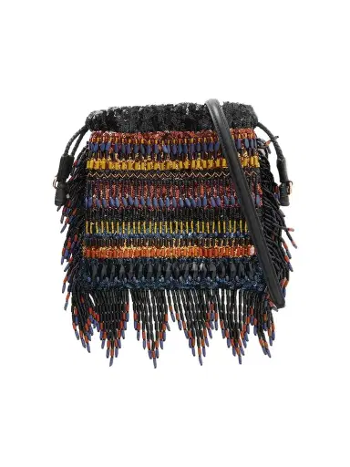 Etro Kalispera Fringed Bead-embellished Leather-trimmed Sequined Drawstring Bag | Thumbnail 1