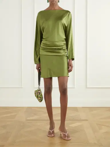 Staud Freda Gathered Silk-blend Satin Mini Dress | Thumbnail 2