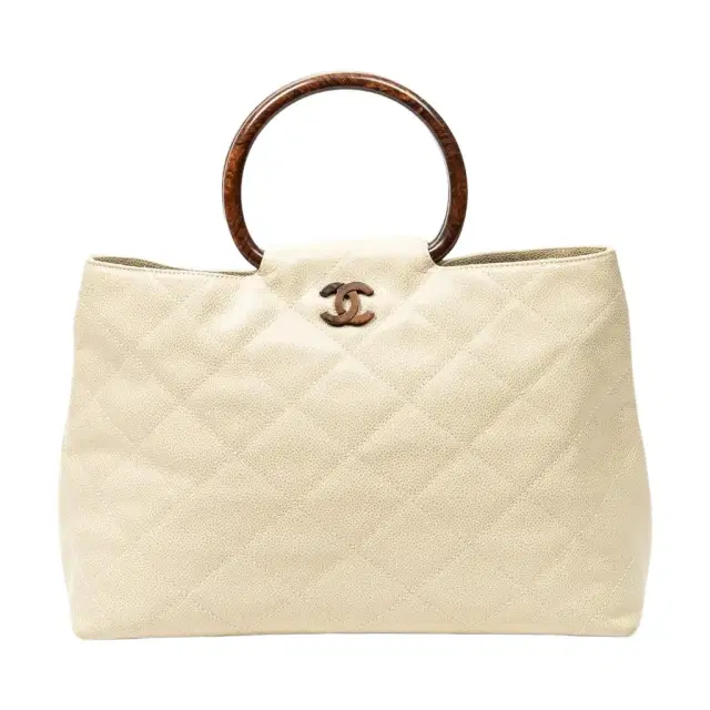 Chanel Chanel CC Ivory/Brown Calf Leather Wood Handle Tote by The Solist