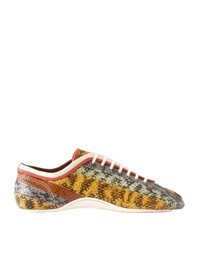 Dries Van Noten Striped Snake-effect Leather Sneakers