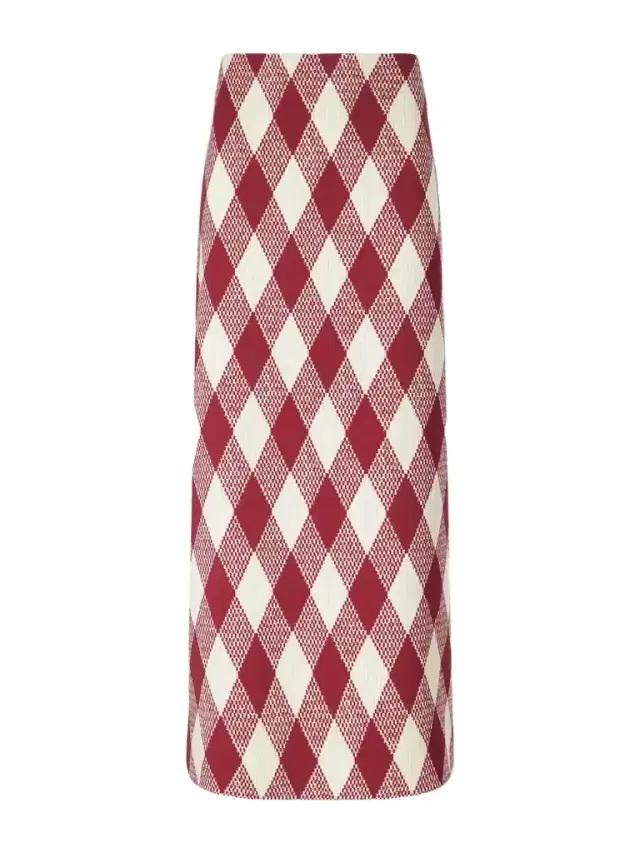 Oscar de la Renta Argyle Wool-blend Midi Skirt
