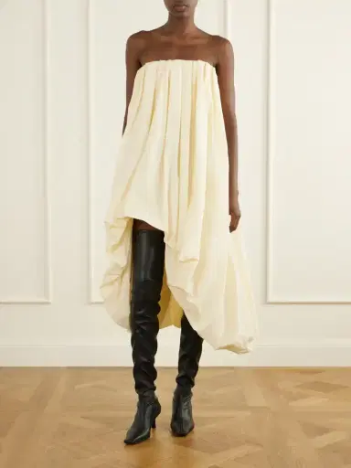 Jil Sander Strapless Gathered Taffeta Midi Dress | Thumbnail 2