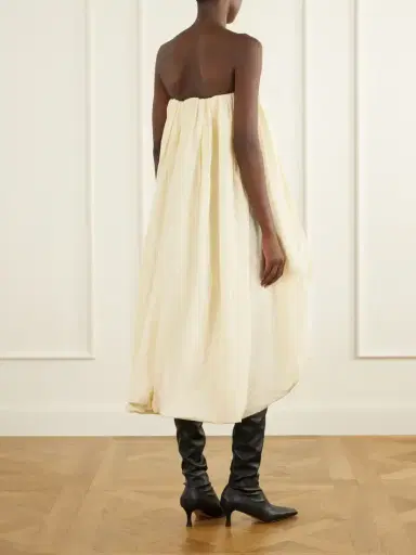 Jil Sander Strapless Gathered Taffeta Midi Dress | Thumbnail 3