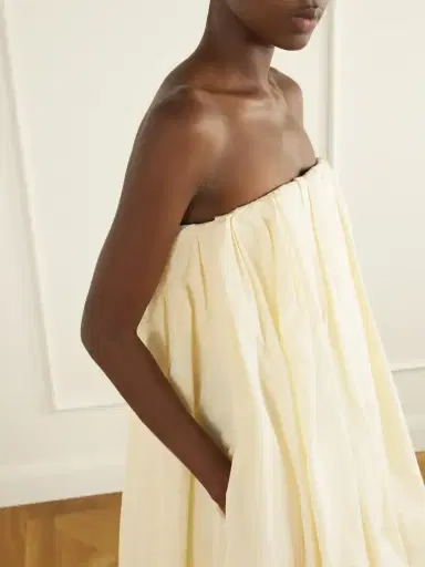 Jil Sander Strapless Gathered Taffeta Midi Dress | Thumbnail 4