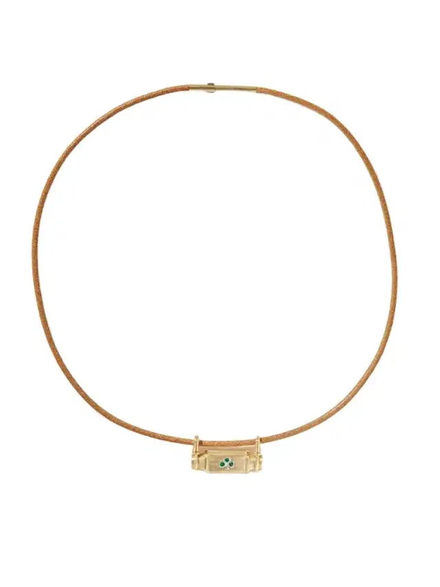 Marie Lichtenberg Clover Smash Locket 18-karat Yellow And White Gold, Emerald And Leather Necklace