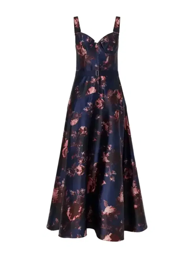 Erdem Belted Floral-print Duchess-satin Bustier Midi Dress
