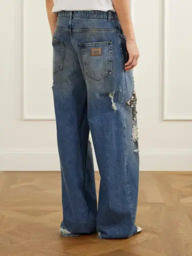 Dolce & Gabbana Embellished Distressed High-rise Wide-leg Jeans | Thumbnail 3
