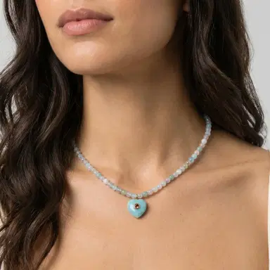 Stephanie Gottlieb Kendall Aquamarine Beaded Necklace with Amazonite Heart Charm | Thumbnail 2 Stephanie Gottlieb Kendall Aquamarine Beaded Necklace with Amazonite Heart Charm | Thumbnail 2