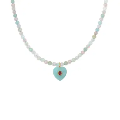 Stephanie Gottlieb Kendall Aquamarine Beaded Necklace with Amazonite Heart Charm | Thumbnail 1 Stephanie Gottlieb Kendall Aquamarine Beaded Necklace with Amazonite Heart Charm | Thumbnail 1