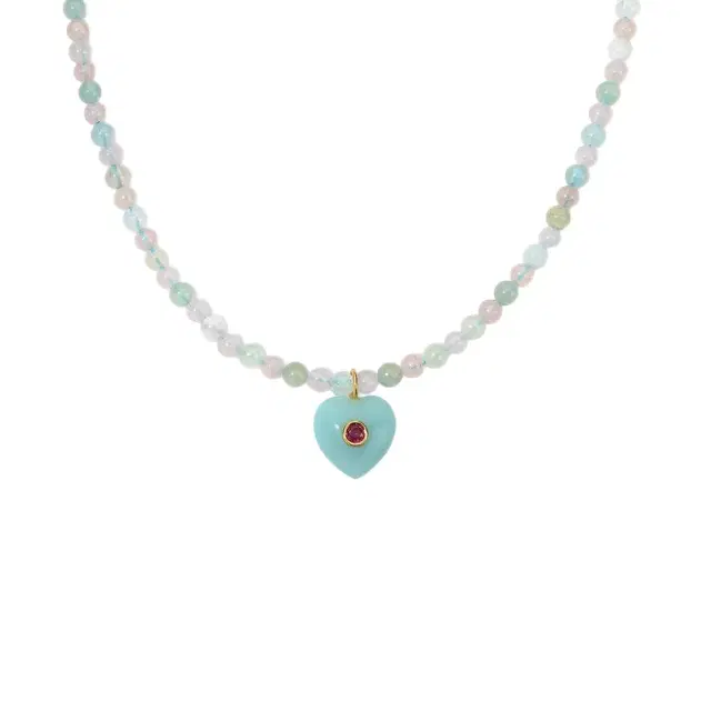 Stephanie Gottlieb Kendall Aquamarine Beaded Necklace with Amazonite Heart Charm