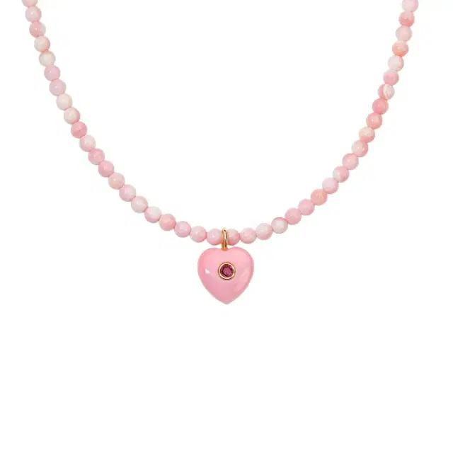 Stephanie Gottlieb Kendall Conch Shell Beaded Necklace with Conch Heart Charm