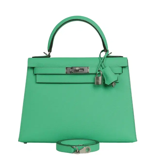 HERMÈS Hermes Kelly Sellier 28 Vert Comics Epsom Palladium Hardware
