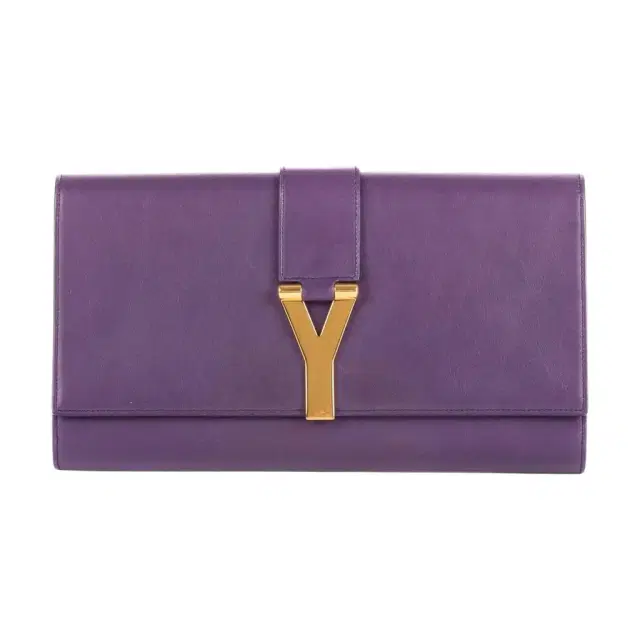 Yves Saint Laurent Yves Saint Laurent Classic Y Line Purple Calf Leather Clutch by The Solist