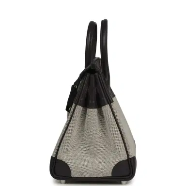 HERMÈS Pre-owned Hermes Birkin 25 Ecru-Black Toile H, Prunoir Swift Palladium Hardware | Thumbnail 3