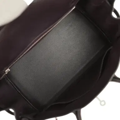 HERMÈS Pre-owned Hermes Birkin 25 Ecru-Black Toile H, Prunoir Swift Palladium Hardware | Thumbnail 8
