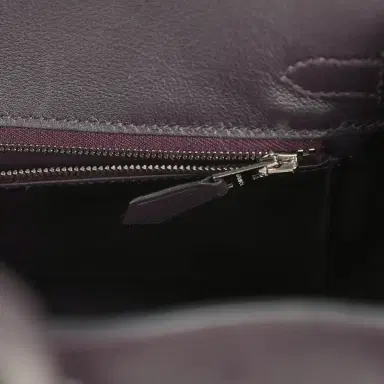 HERMÈS Pre-owned Hermes Birkin 25 Ecru-Black Toile H, Prunoir Swift Palladium Hardware | Thumbnail 9