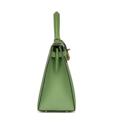 HERMÈS Pre-owned Hermes Kelly Sellier 28 Vert Criquet Epsom Gold Hardware | Thumbnail 3