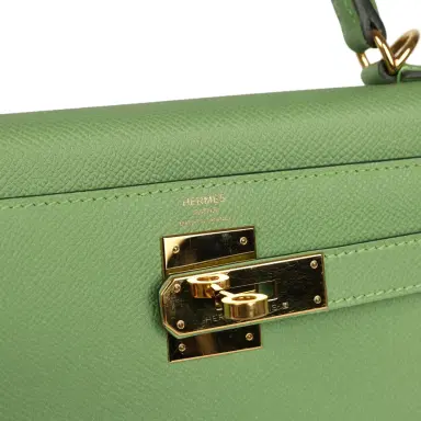 HERMÈS Pre-owned Hermes Kelly Sellier 28 Vert Criquet Epsom Gold Hardware | Thumbnail 7