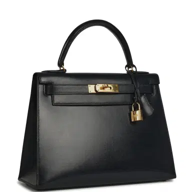 HERMÈS Vintage Hermes Kelly Sellier 28 Bleu Navy Box Gold Hardware | Thumbnail 2