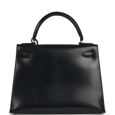HERMÈS Vintage Hermes Kelly Sellier 28 Bleu Navy Box Gold Hardware | Thumbnail 4