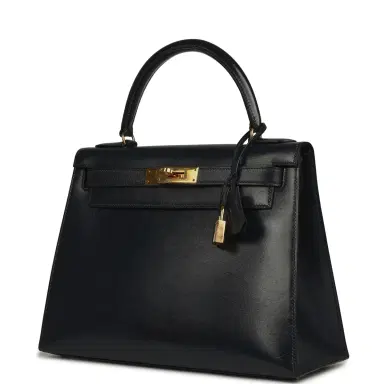 HERMÈS Vintage Hermes Kelly Sellier 28 Bleu Navy Box Gold Hardware | Thumbnail 5