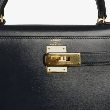 HERMÈS Vintage Hermes Kelly Sellier 28 Bleu Navy Box Gold Hardware | Thumbnail 7