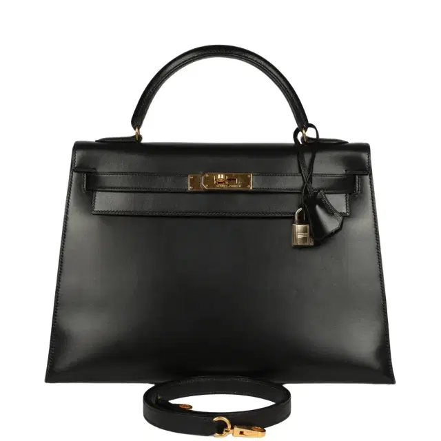 HERMÈS Vintage Hermes Kelly Sellier 32 Black Box Gold Hardware