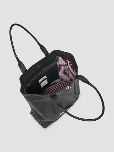 Thom Browne Men's Striped-Detail Pebbled Leather Tote Bag - Black | Thumbnail 3