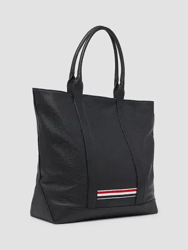 Thom Browne Men's Striped-Detail Pebbled Leather Tote Bag - Black | Thumbnail 4