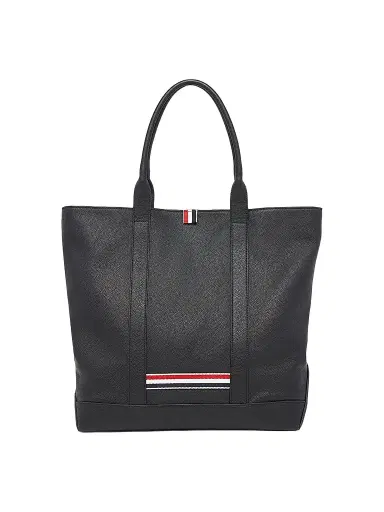 Thom Browne Men's Striped-Detail Pebbled Leather Tote Bag - Black | Thumbnail 1