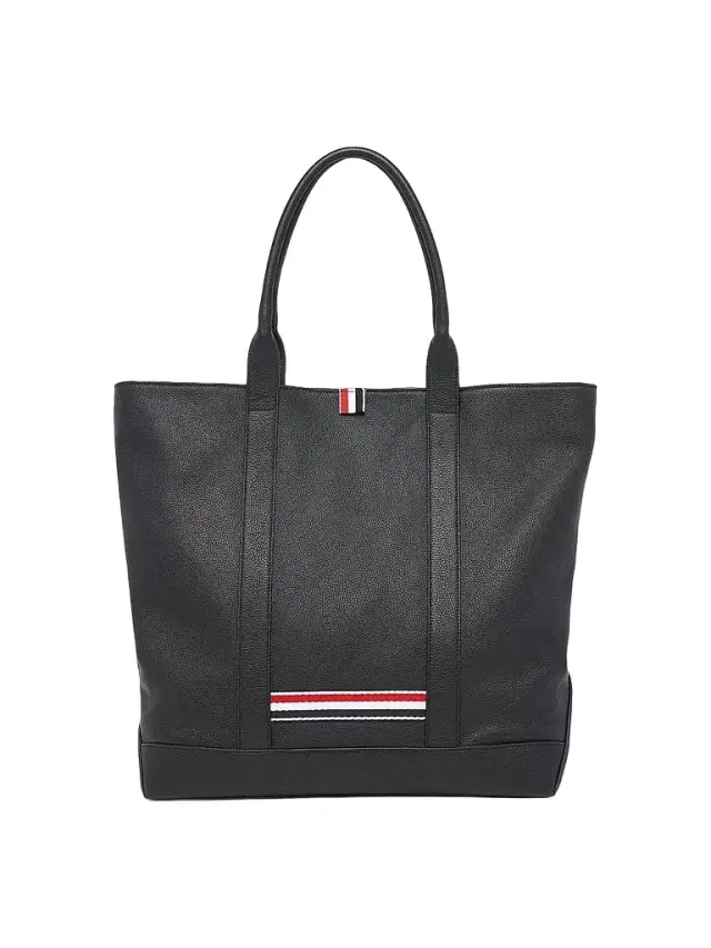 Men's Striped-Detail Pebbled Leather Tote Bag - Black