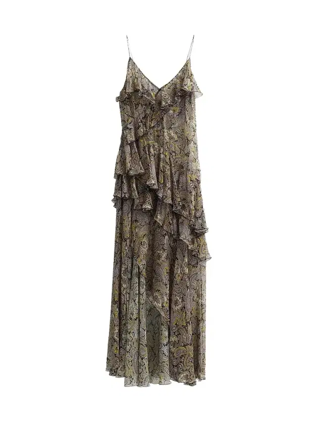 Ronny Kobo Women's Alva Paisley Ruffle Slit Maxi Dress - Black Gold Multi
