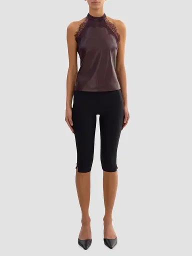 LAMARQUE Women's Ginny Faux Leather Lace-Trim Halter Top - Vamp - Size XL | Thumbnail 2