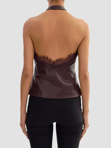 LAMARQUE Women's Ginny Faux Leather Lace-Trim Halter Top - Vamp - Size XL | Thumbnail 3