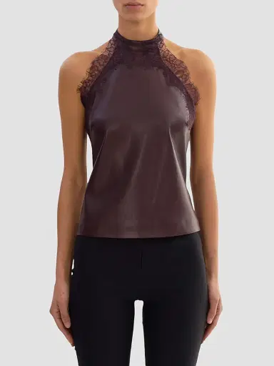 LAMARQUE Women's Ginny Faux Leather Lace-Trim Halter Top - Vamp - Size XL | Thumbnail 4