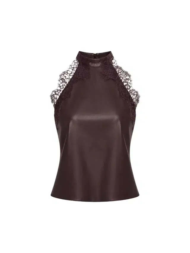 LAMARQUE Women's Ginny Faux Leather Lace-Trim Halter Top - Vamp - Size XL