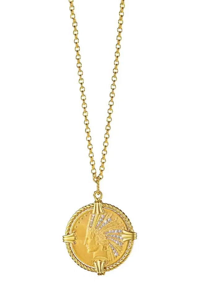 VERDURA Diamond Indian Head Coin Pendant Necklace