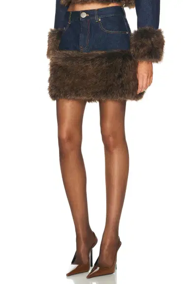 Marc Jacobs Faux Fur Denim Mini Skirt | Thumbnail 3