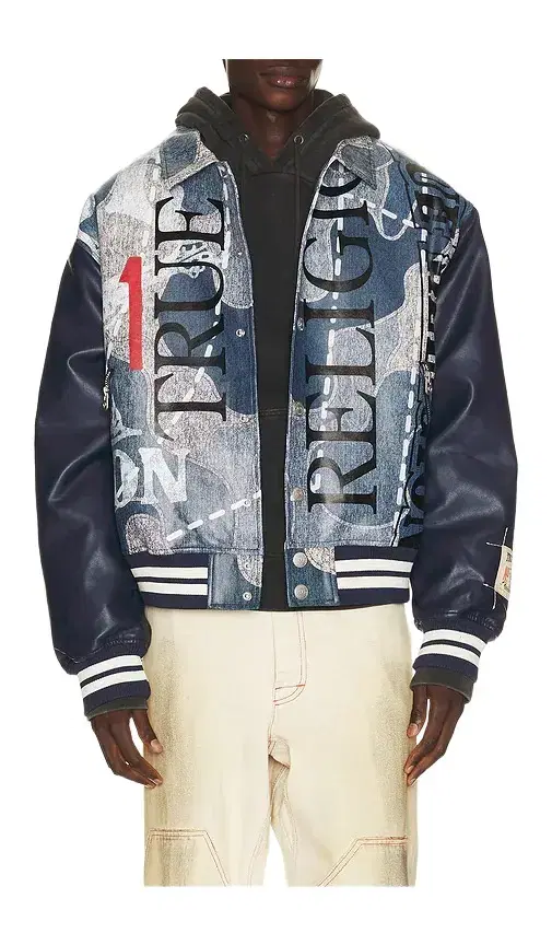 True Religion Denim Print Bomber Jacket