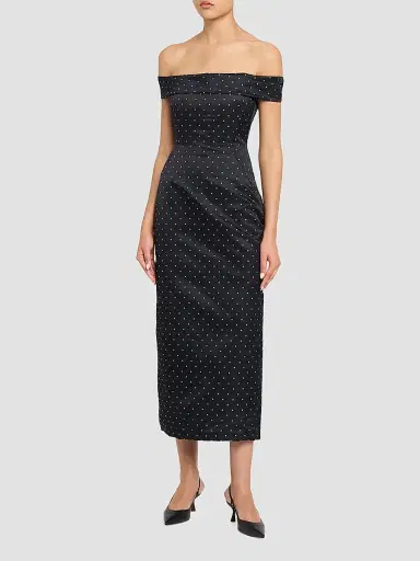 Lela Rose Women's Polka Dot Jacquard Off-The-Shoulder Column Cocktail Dress - Black - Size 16 | Thumbnail 2
