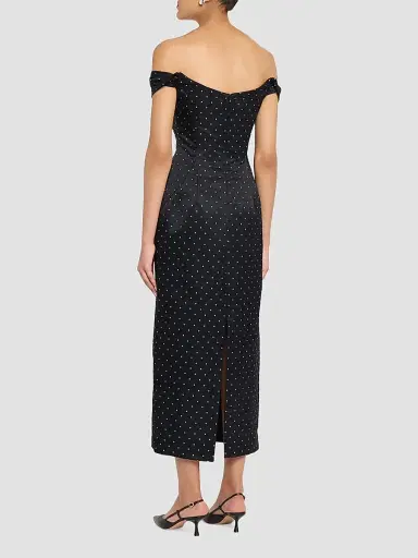 Lela Rose Women's Polka Dot Jacquard Off-The-Shoulder Column Cocktail Dress - Black - Size 16 | Thumbnail 3