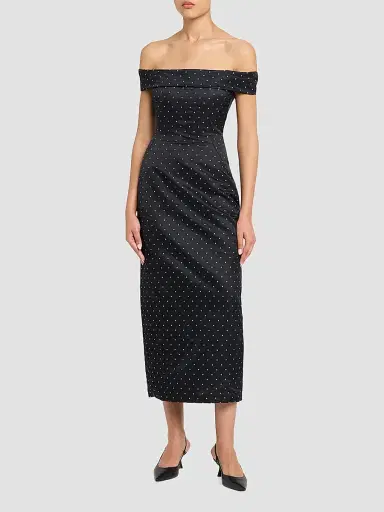 Lela Rose Women's Polka Dot Jacquard Off-The-Shoulder Column Cocktail Dress - Black - Size 16 | Thumbnail 4